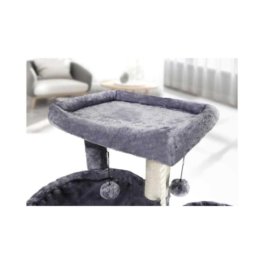 Three Layer Cat Tree with Cat Condo and Two Hammocks, Grey J39230