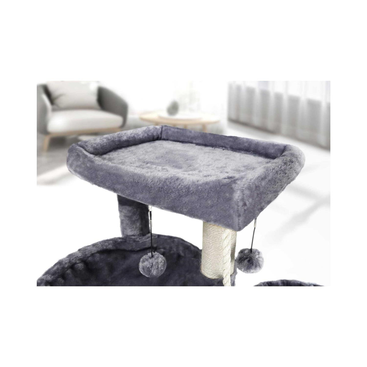 Three Layer Cat Tree with Cat Condo and Two Hammocks, Grey J39230