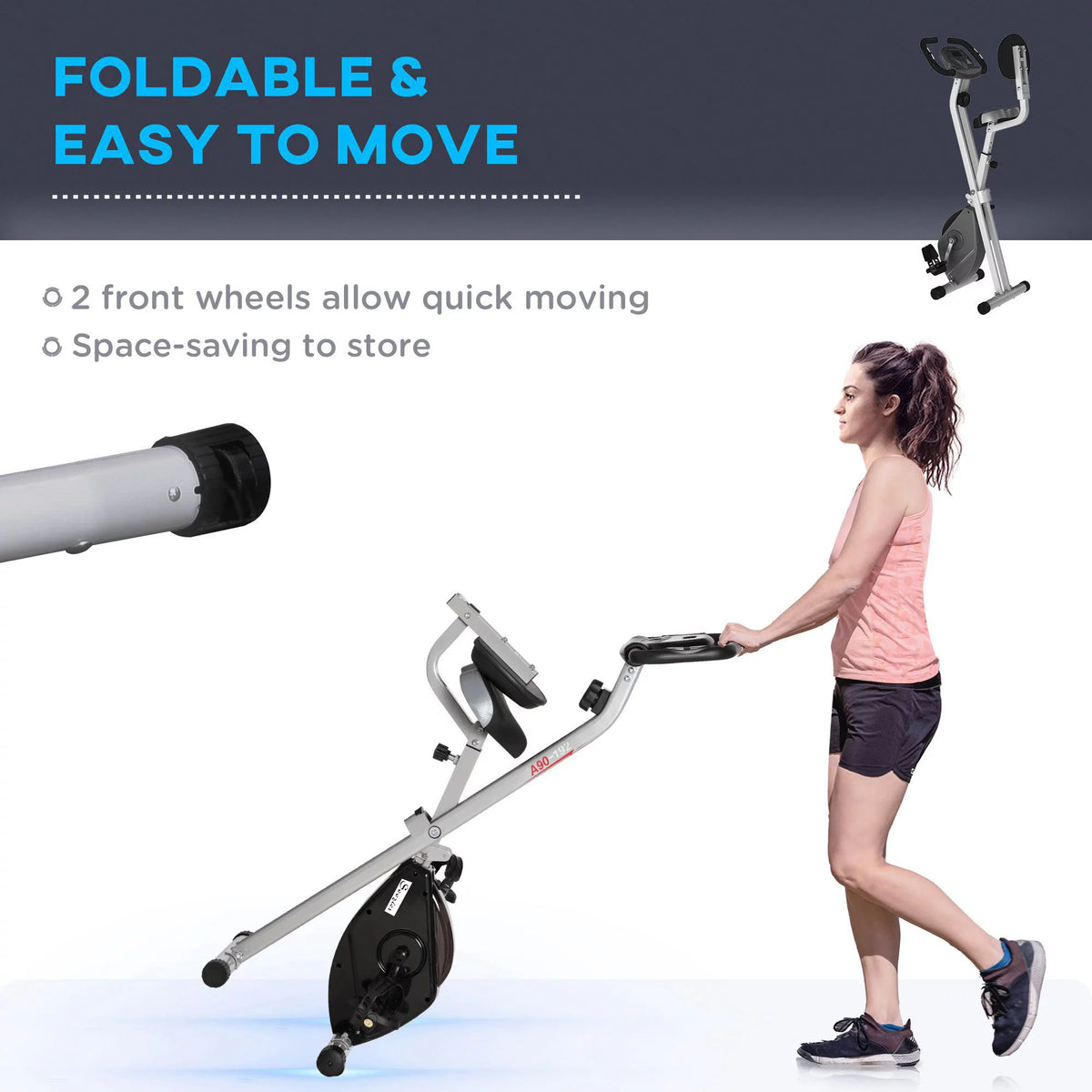 Folding Upright Stationary Exercise Bike with 8 Levels of Magnetic Resistance U7708