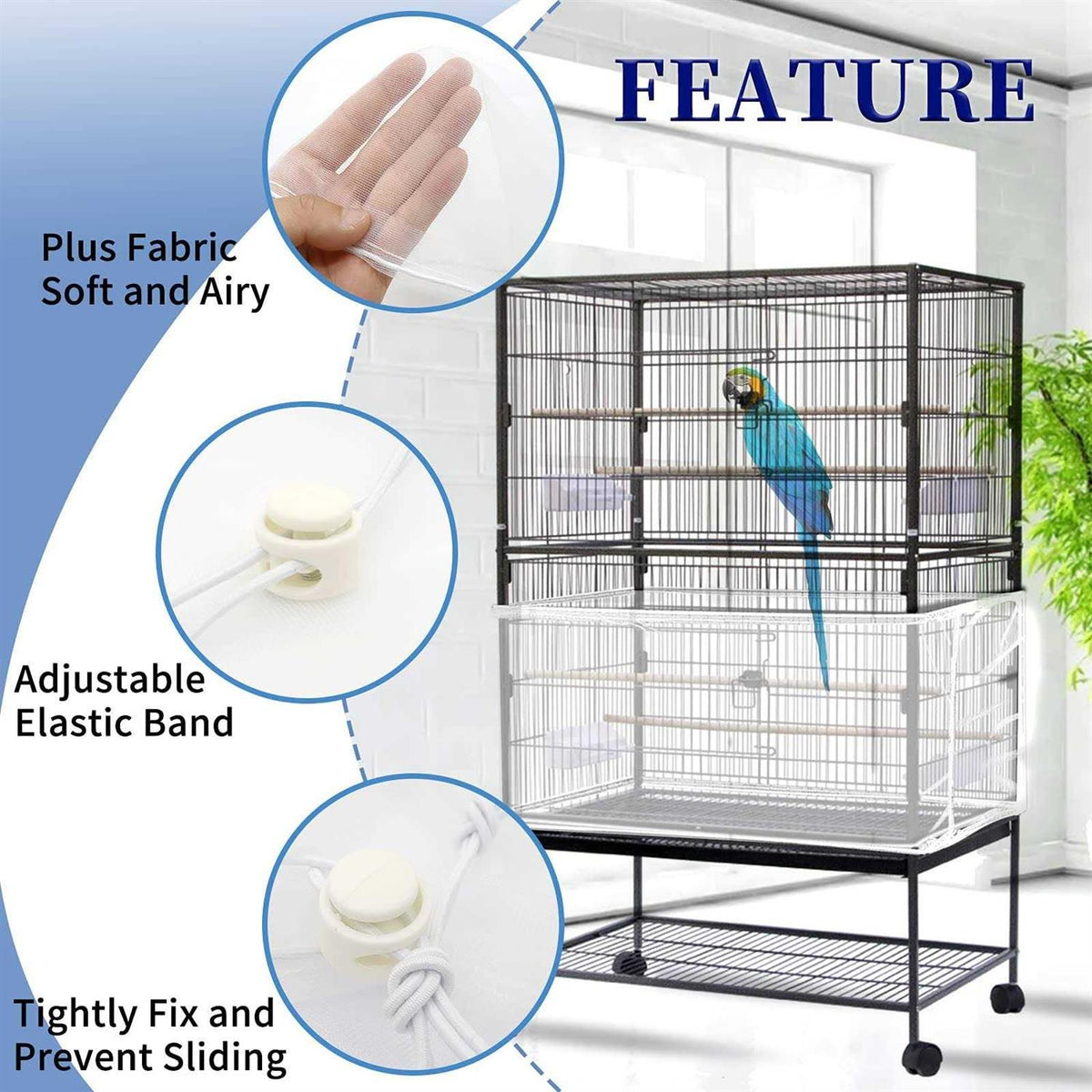 Large Adjustable Soft Airy Nylon Mesh Bird Cage Cover S26810