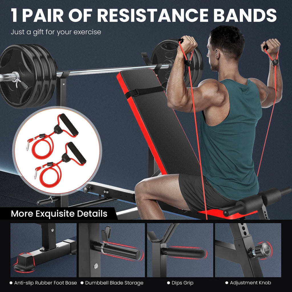 Adjustable Weight Bench Set with Barbell Rack R48816