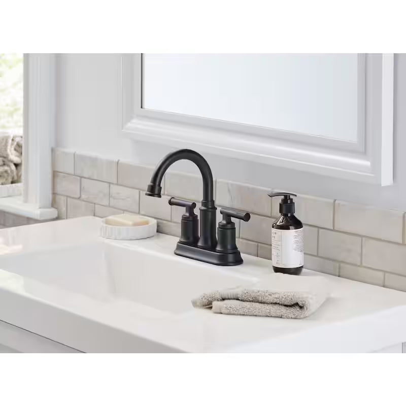 4 in. Centerset 2-Handle High-Arc Bathroom Faucet in Matte Black O13782