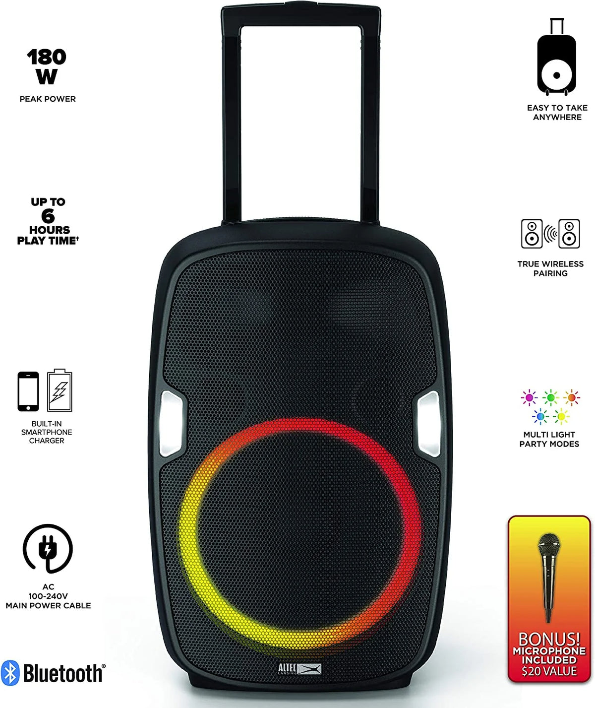 Black 180W Wireless Bluetooth Party Speaker J2806