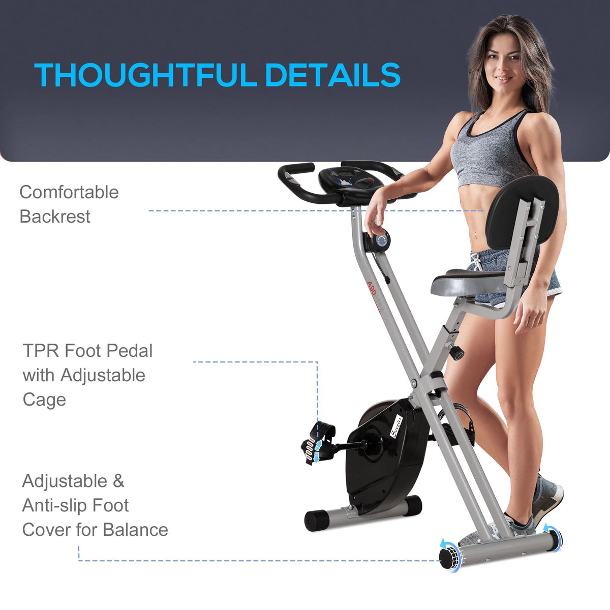 Folding Upright Stationary Exercise Bike with 8 Levels of Magnetic Resistance U7708