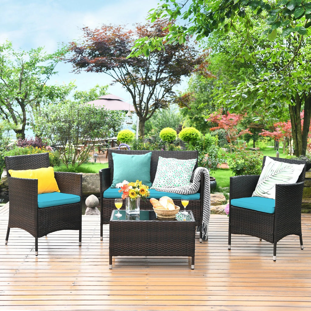 4 Pc Black Rattan Patio Furniture Set I8261