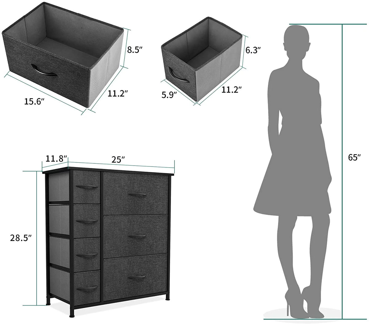 Light Gray 7 Drawer Fabric Dresser N4951