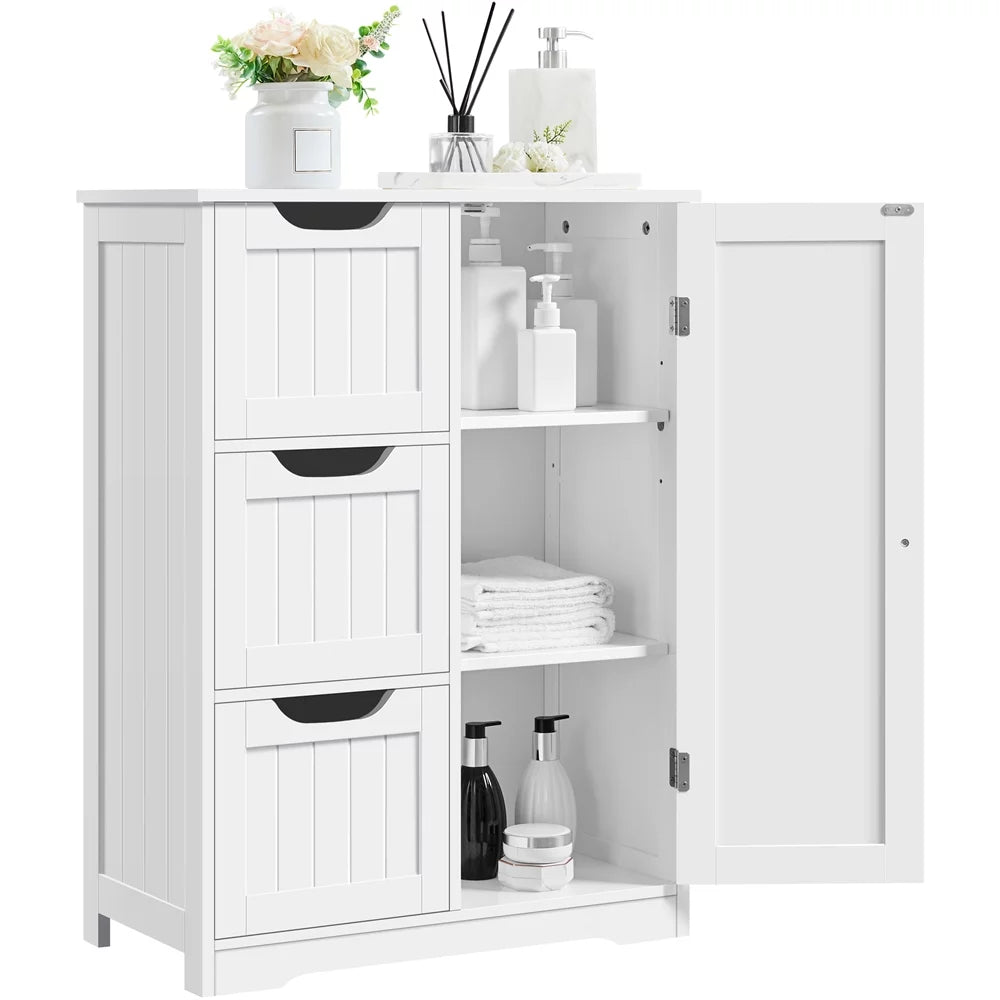 White 3 Drawer Wooden Bathroom Storage Cabinet with Adjustable Shelf Q93778