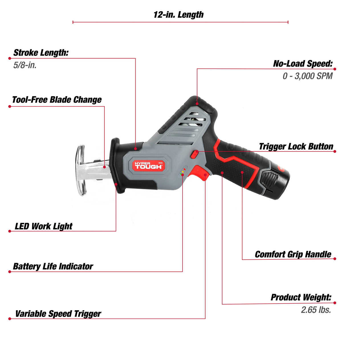 12V Max Lithium-Ion Compact Reciprocating Saw with Battery and Charger T836