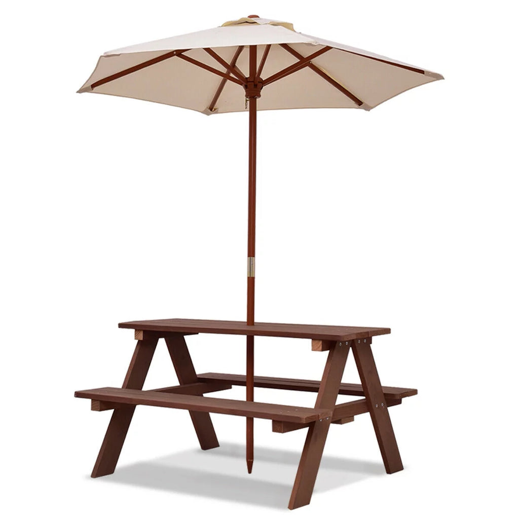 Children Outdoor 4 Seat Kids Picnic Table Bench with Folding Umbrella Z801