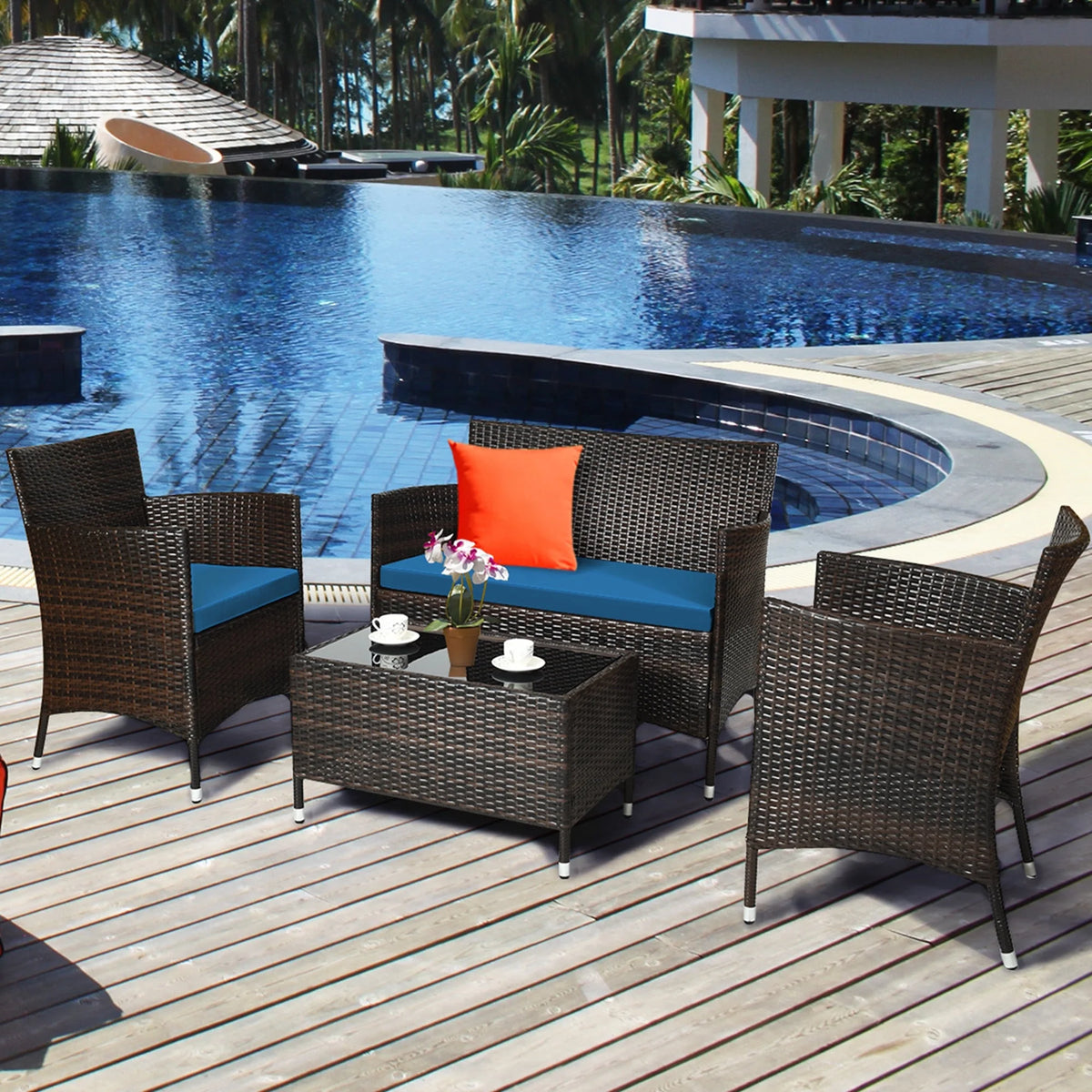 4 Pc Black Rattan Patio Furniture Set I8261