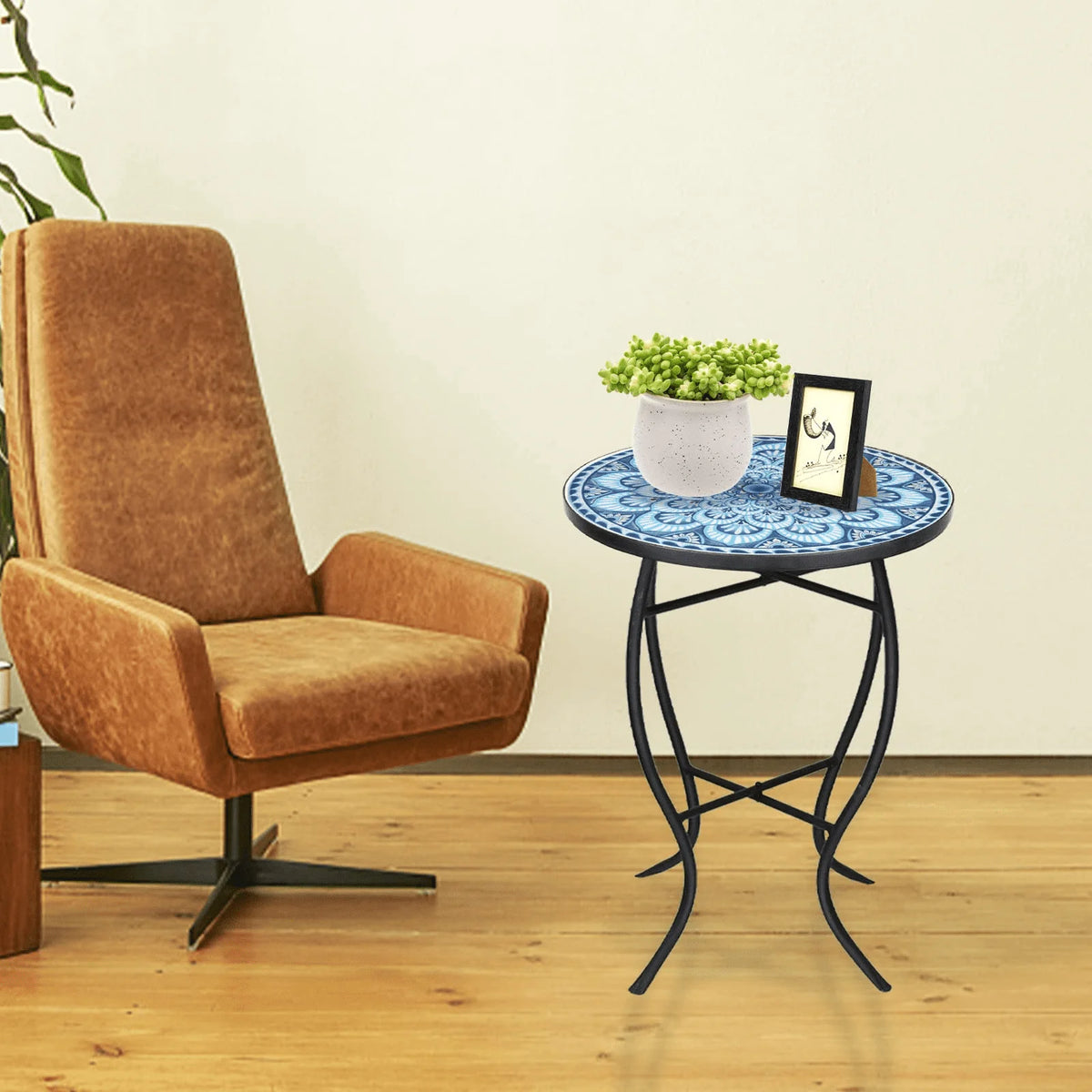 Outdoor Mosaic Glass Metal Side Table I328978